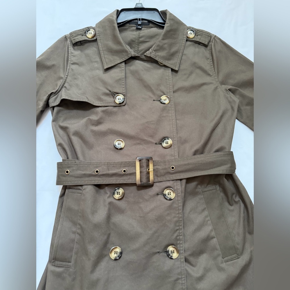 Trench Coat Belted Women’s Double-Breasted- Olive Small - Picture 2 of 15
